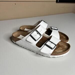 Birkenstock Sandals Womens 8.5 White Arizona Double Strap Slide Comfort